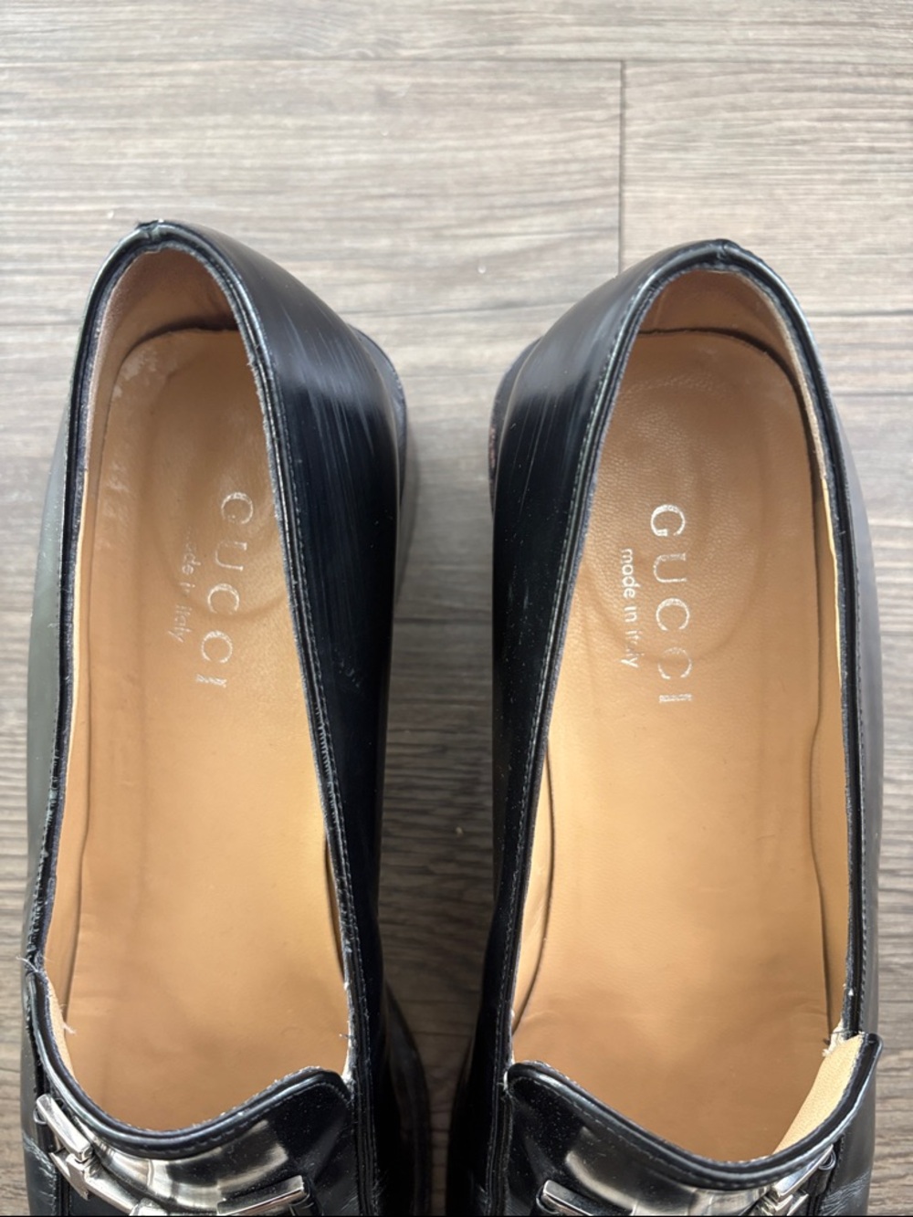Vintage Gucci Leather Loafers Block Heels Black with Silver Horsebit Detail 9B - Picture 3 of 11